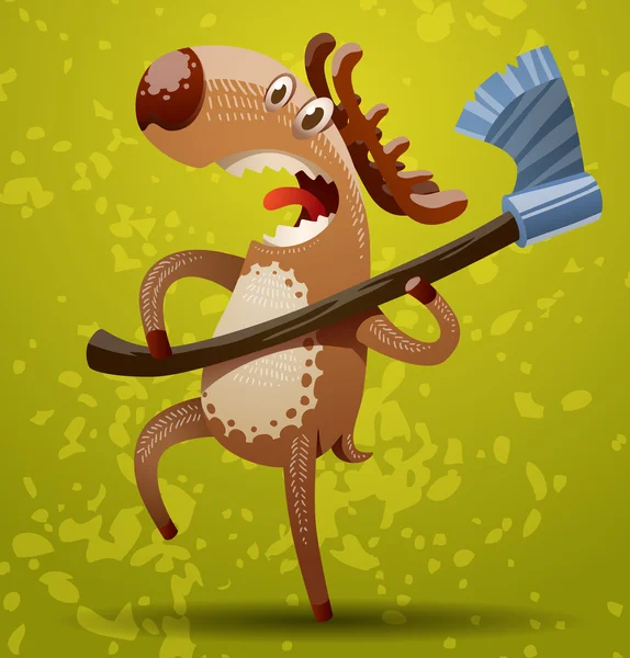 Funny deer with an axe — Stock Vector