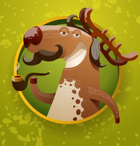 Funny deer with a pipe — Stock Vector