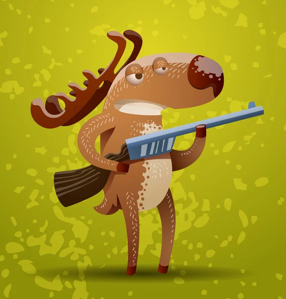Funny deer standing with a gun — 스톡 벡터