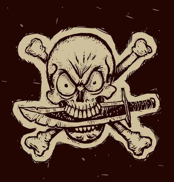 Black pirate skull with a dagger — ストックベクタ