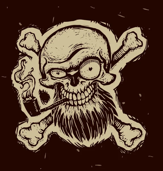 Black pirate skull with a tobacco pipe — Stock vektor