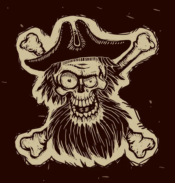 Cráneo de pirata negro con sombrero de gallo — Vector de stock