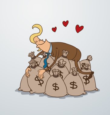 Man and a lot of money bags