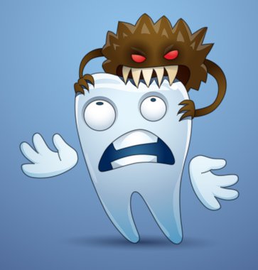 Funny tooth with a caries monster