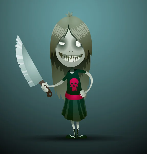 Cute evil girl with a knife — Stock vektor