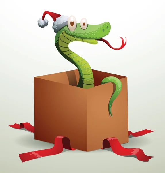 Weihnachtsmann-Schlange sitzt in einer Geschenkbox — Stockvektor