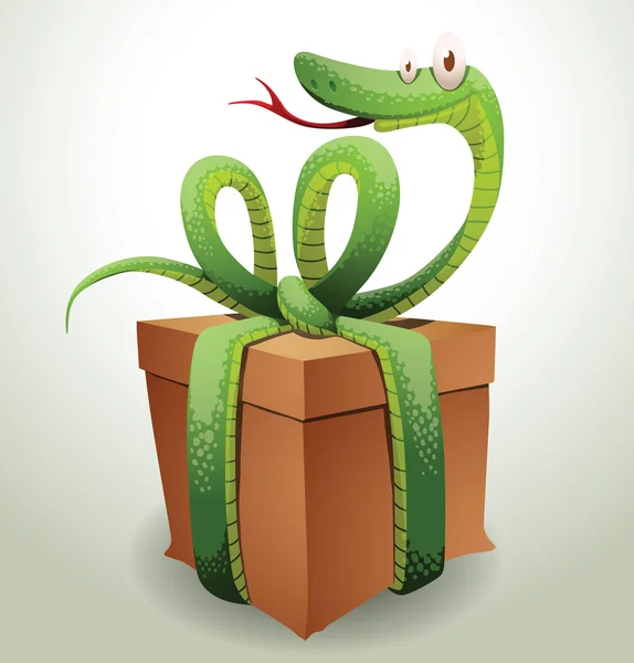 Santa snake tied around a gift — Stockvector