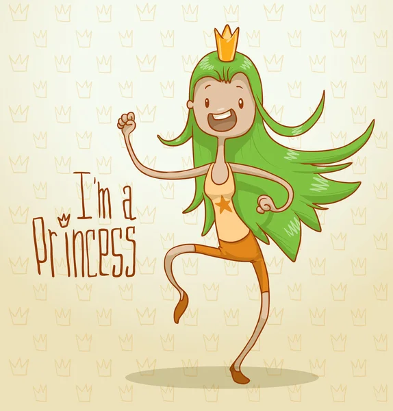 Moderne Prinzessin mit grünen Haaren — Stockvektor