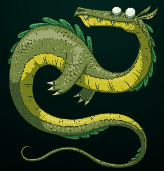 Funny green dragon — Stock Vector