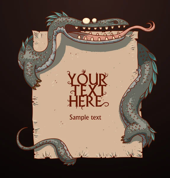 Fantasy banner gray dragon — Stockvector