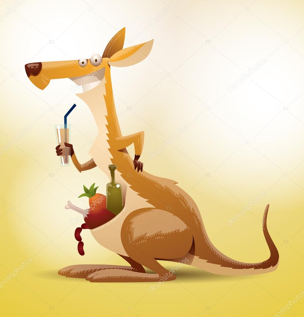 Funny kangaroo with a drink
