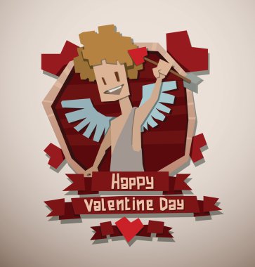 Valentine card paper angel with an arrow