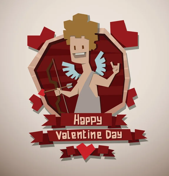 Valentine cartão de papel anjo com um arco — Vetor de Stock