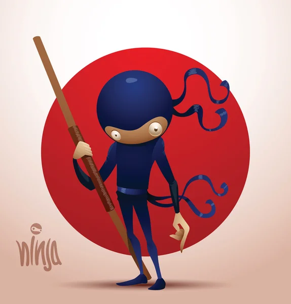 Ninja guerrero con bastón — Vector de stock