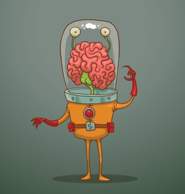 Funny alien with big brains clipart