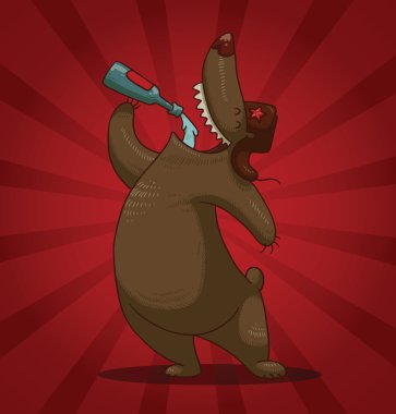 Russian bear drinking vodka