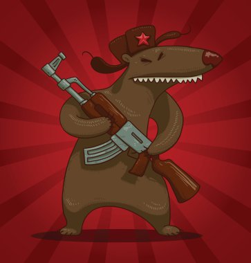 Russian bear with a submachine gun