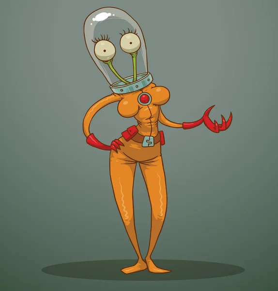 Funny alien with female breasts — Stock Vector