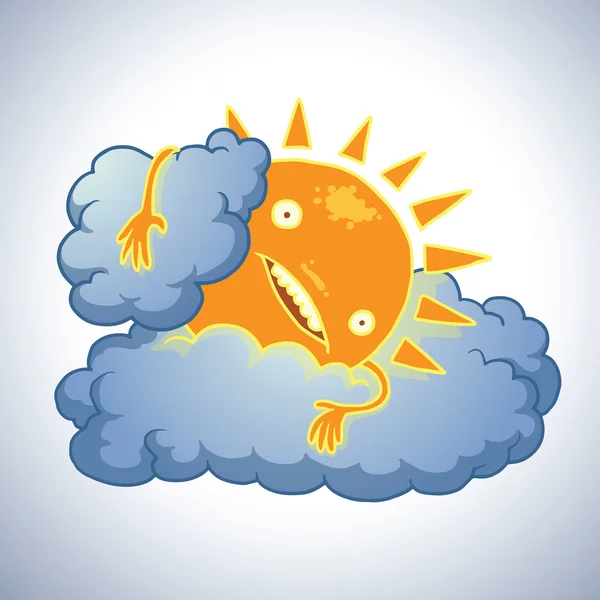 Sol engraçado deitado em uma nuvem —  Vetores de Stock