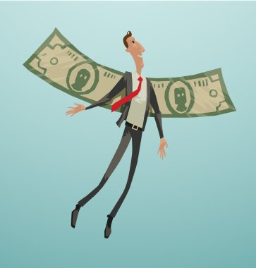 işadamı ve kanatları üzerinde para