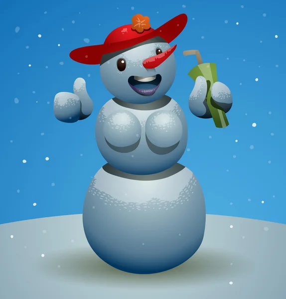 Милий сніговик з коктейлем — стоковий вектор