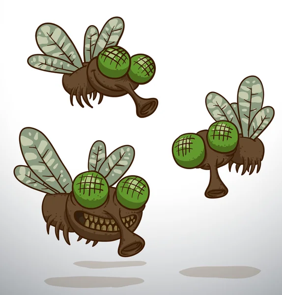 Τρεις γελοιογραφία μύγες — Διανυσματικό Αρχείο