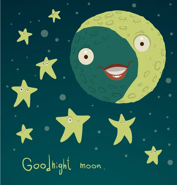 Dobrou noc měsíc s hvězdami — Stockový vektor
