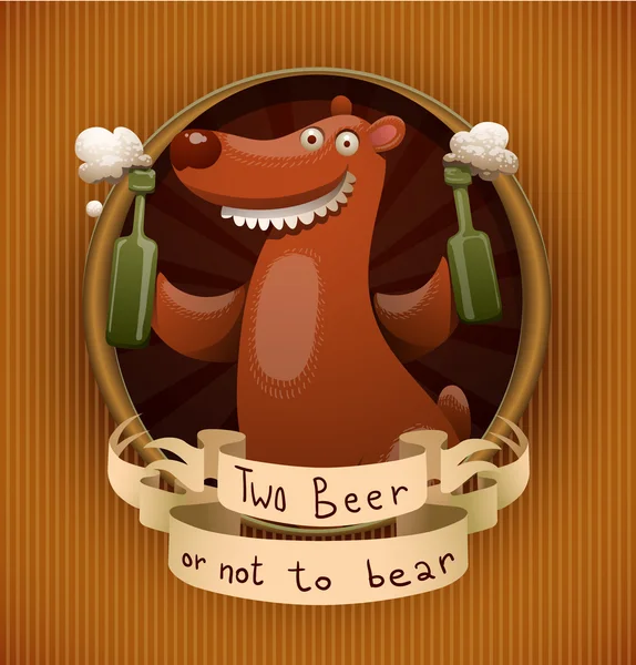 Oso con botellas de cerveza — Vector de stock