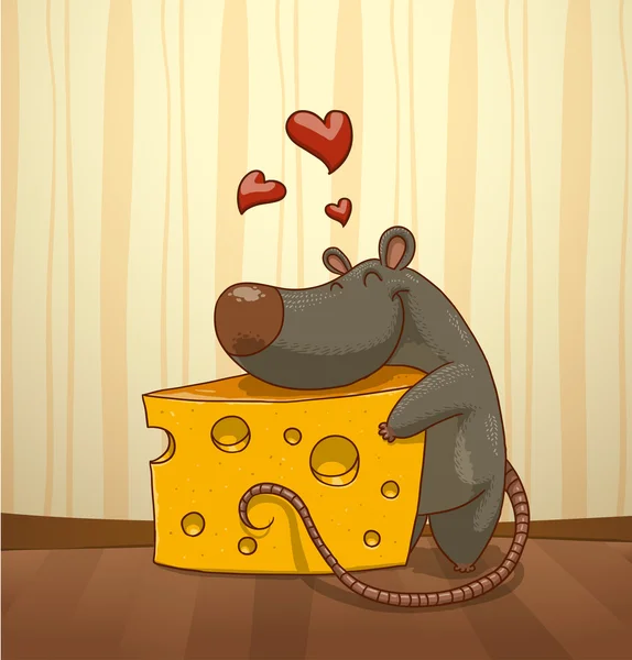 Mouse hugging cheese — Stock Vector