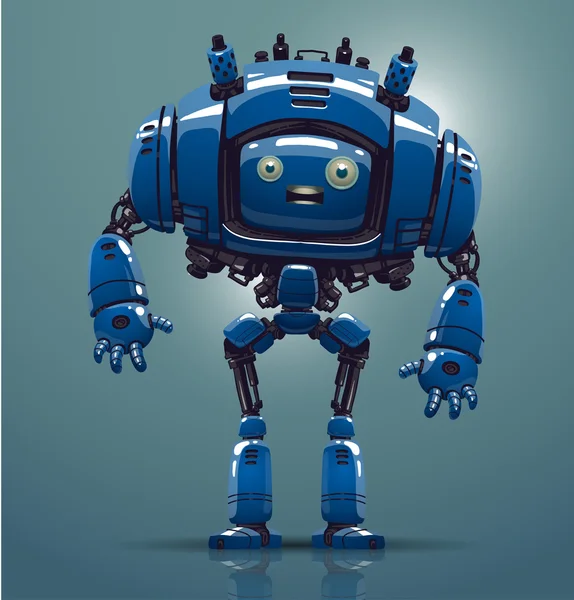 Robot bleu dessin animé — Image vectorielle