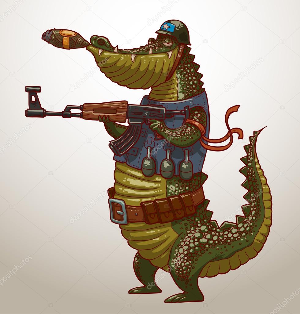 cartoon crocodile with gun