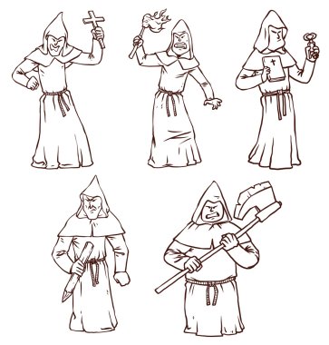 inquisitors in robes with hoods clipart