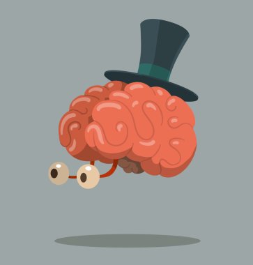 Cartoon brain with top hat clipart