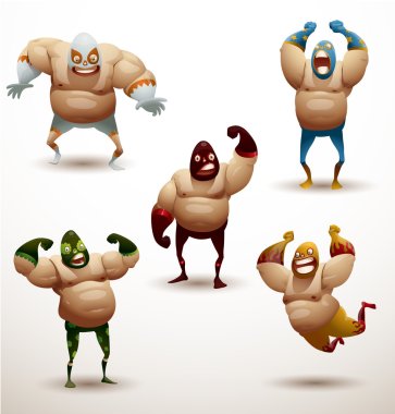 Mexican wrestlers Set clipart