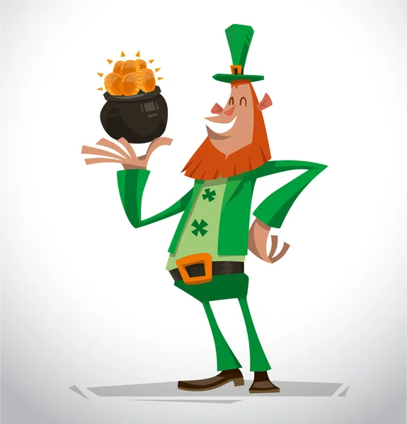 Leprechaun com pote de ouro — Vetor de Stock