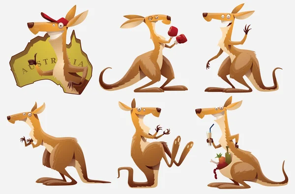 Set of cartoon Kangaroos — Stock Vector