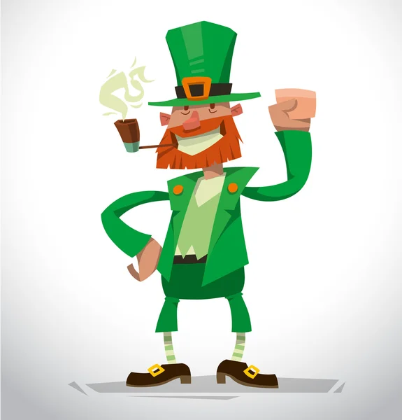 Leprechaun engraçado fumar —  Vetores de Stock