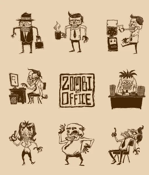 Ensemble de zombies dans le bureau — Image vectorielle