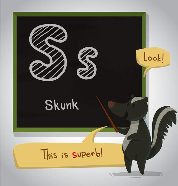 Γελοιογραφία αλφάβητο Skunk — Διανυσματικό Αρχείο