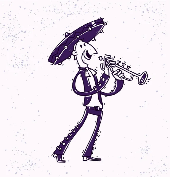 Kartun Mariachi dengan cornet - Stok Vektor