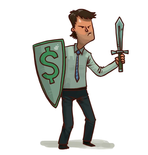 Financial warrior with dollar shield and sword — Stock Vector