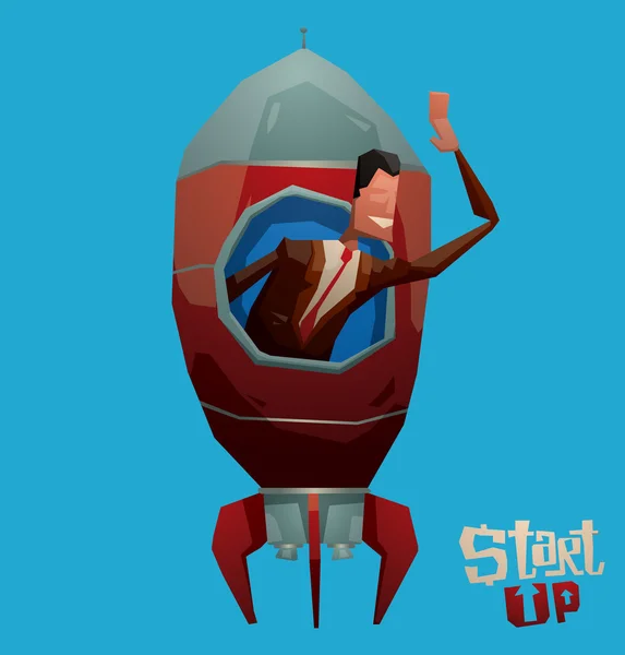 Start Up Man in rocket — Stock Vector