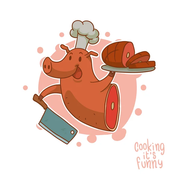 Cooking is funny with pork — Stock Vector