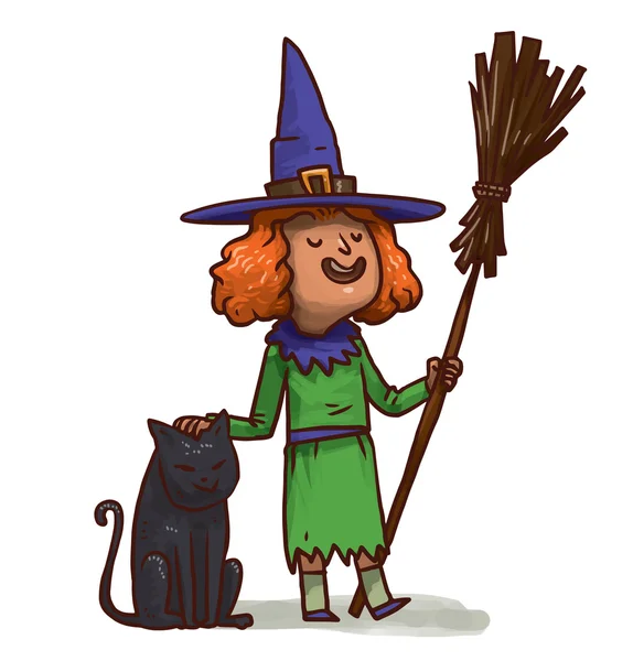 Милая ведьма с метлой — стоковый вектор