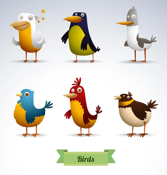 Conjunto de pájaros divertidos — Vector de stock