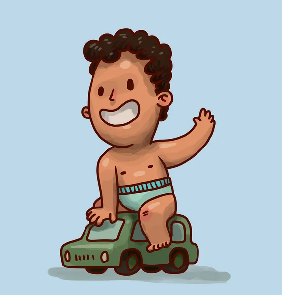 Aranyos fiú játék-autó — Stock Vector