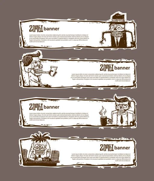 Banners com zumbis no escritório — Vetor de Stock