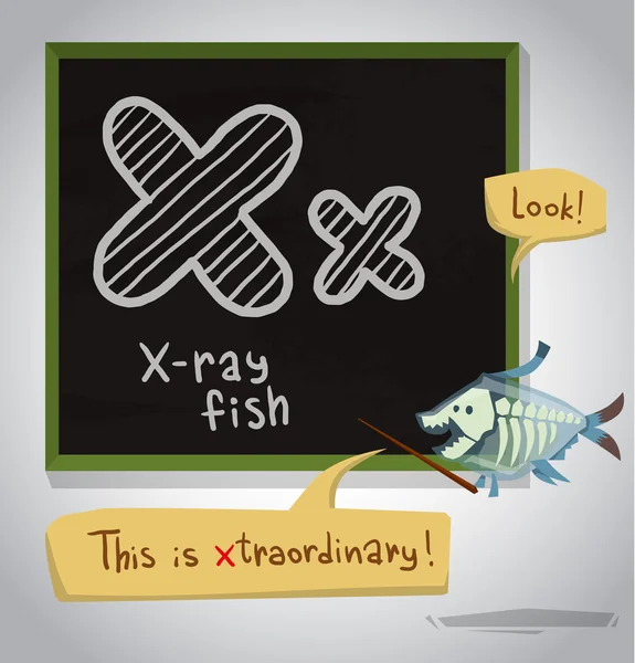 Çizgi film alfabe X-ray balık — Stok Vektör
