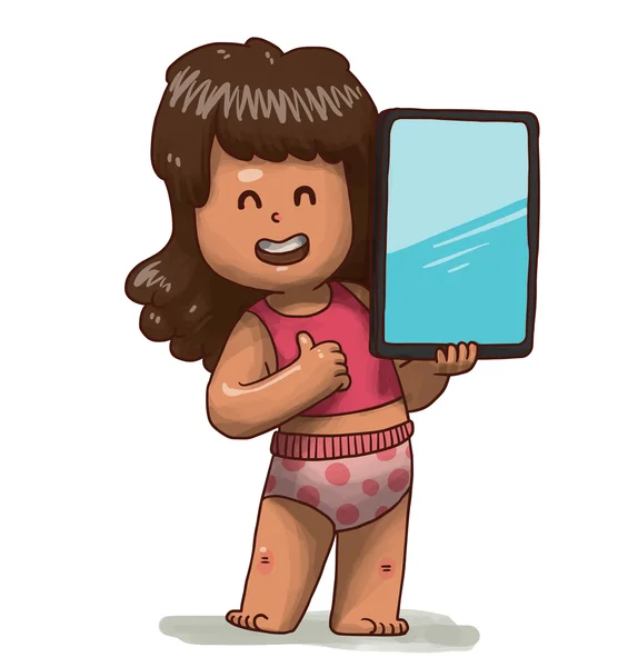 可爱的小女孩，与平板电脑 — 图库矢量图片