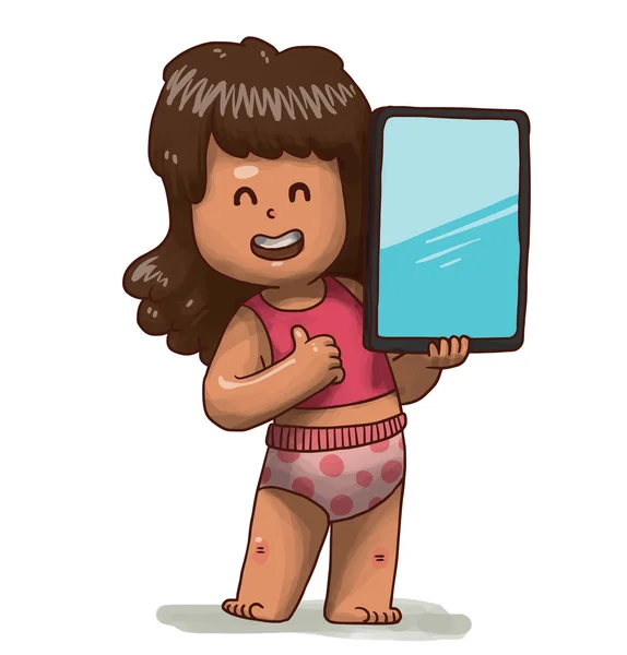 Linda niña con tableta — Vector de stock